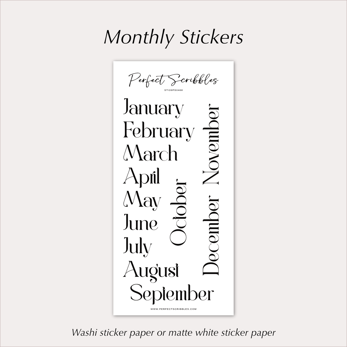 MONTH Stickers – Large Elegant Planner Month Names