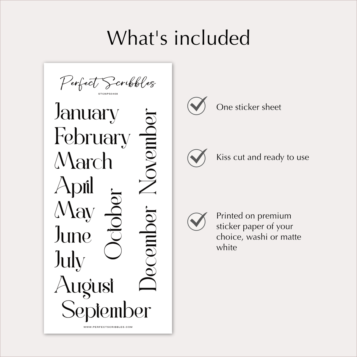 MONTH Stickers – Large Elegant Planner Month Names