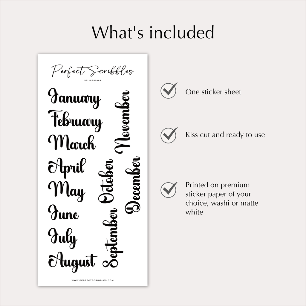 MONTH Stickers – Bold Script Monthly Planner Headers