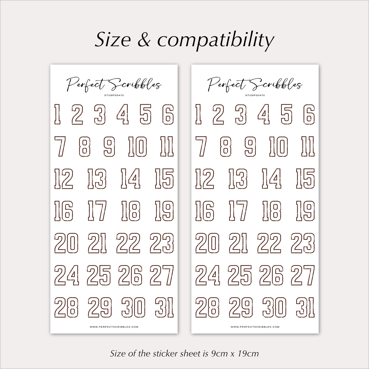 DATE Stickers – Vintage Outline Planner Numbers 1–31
