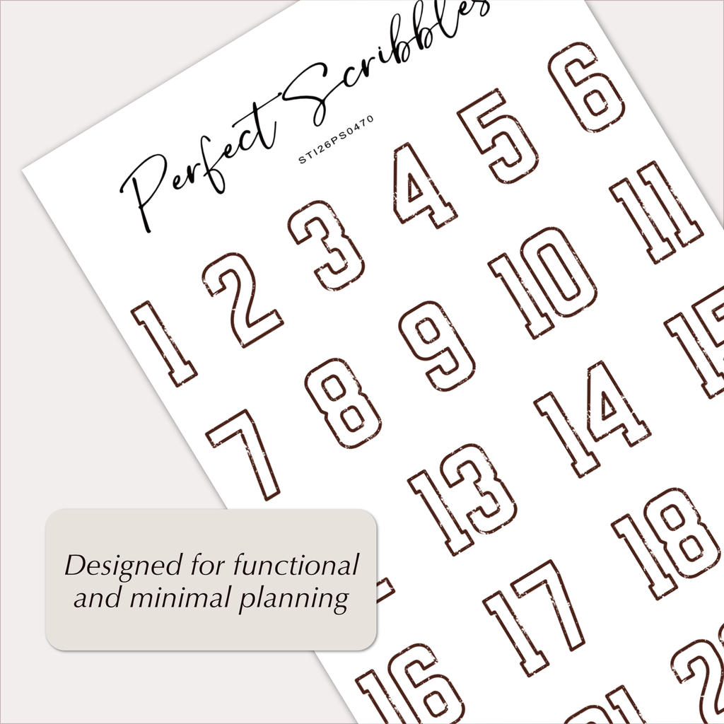 DATE Stickers – Vintage Outline Planner Numbers 1–31