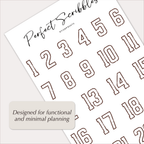 DATE Stickers – Vintage Outline Planner Numbers 1–31