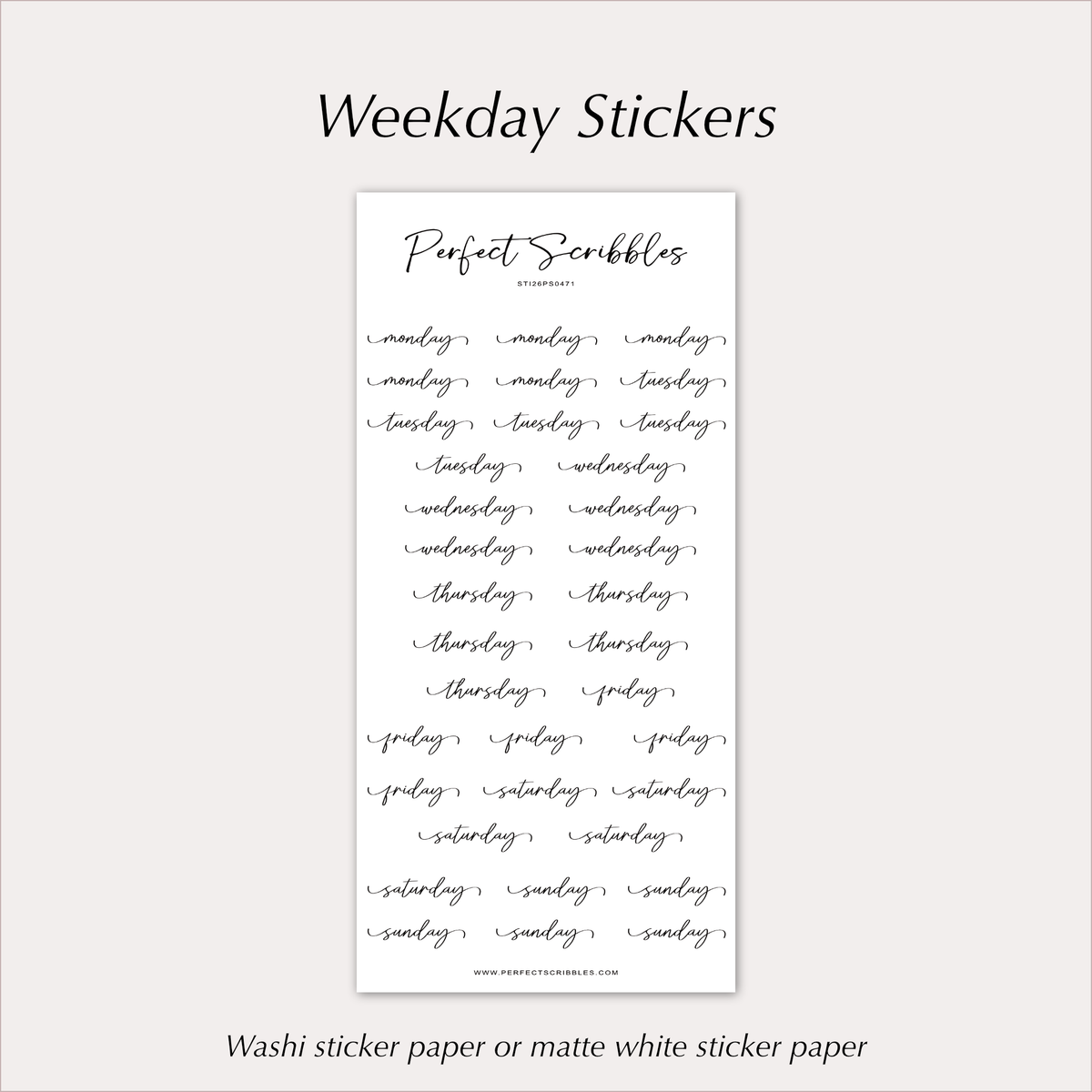 WEEKDAY Stickers – Elegant Script Planner Day Labels