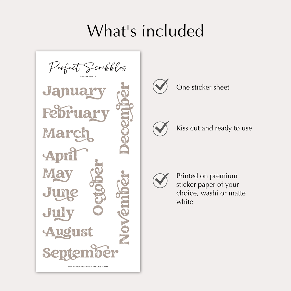 MONTH Stickers – Vintage Decorative Planner Headers