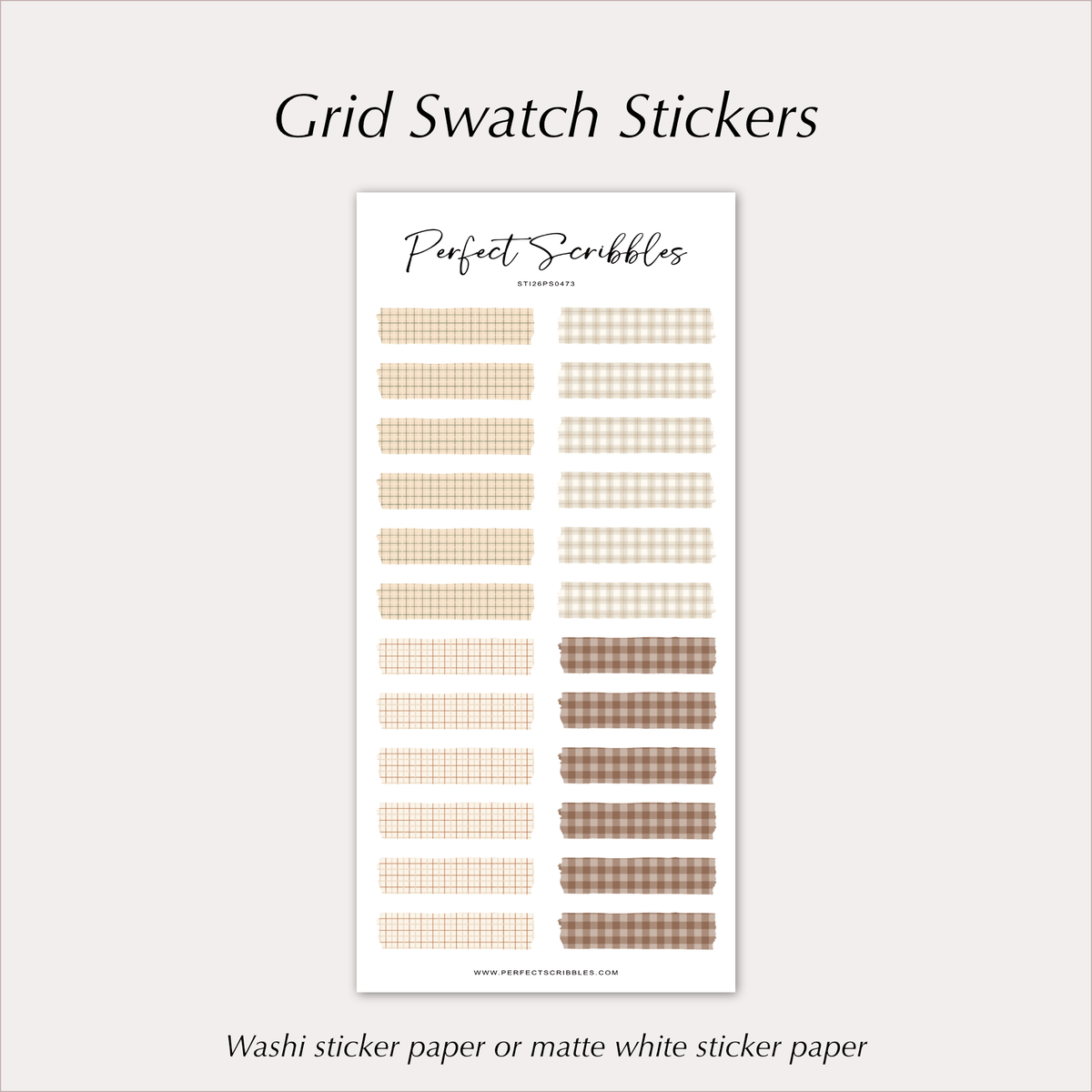 GRID WASHI Tape Stickers – Neutral Plaid & Check Patterns