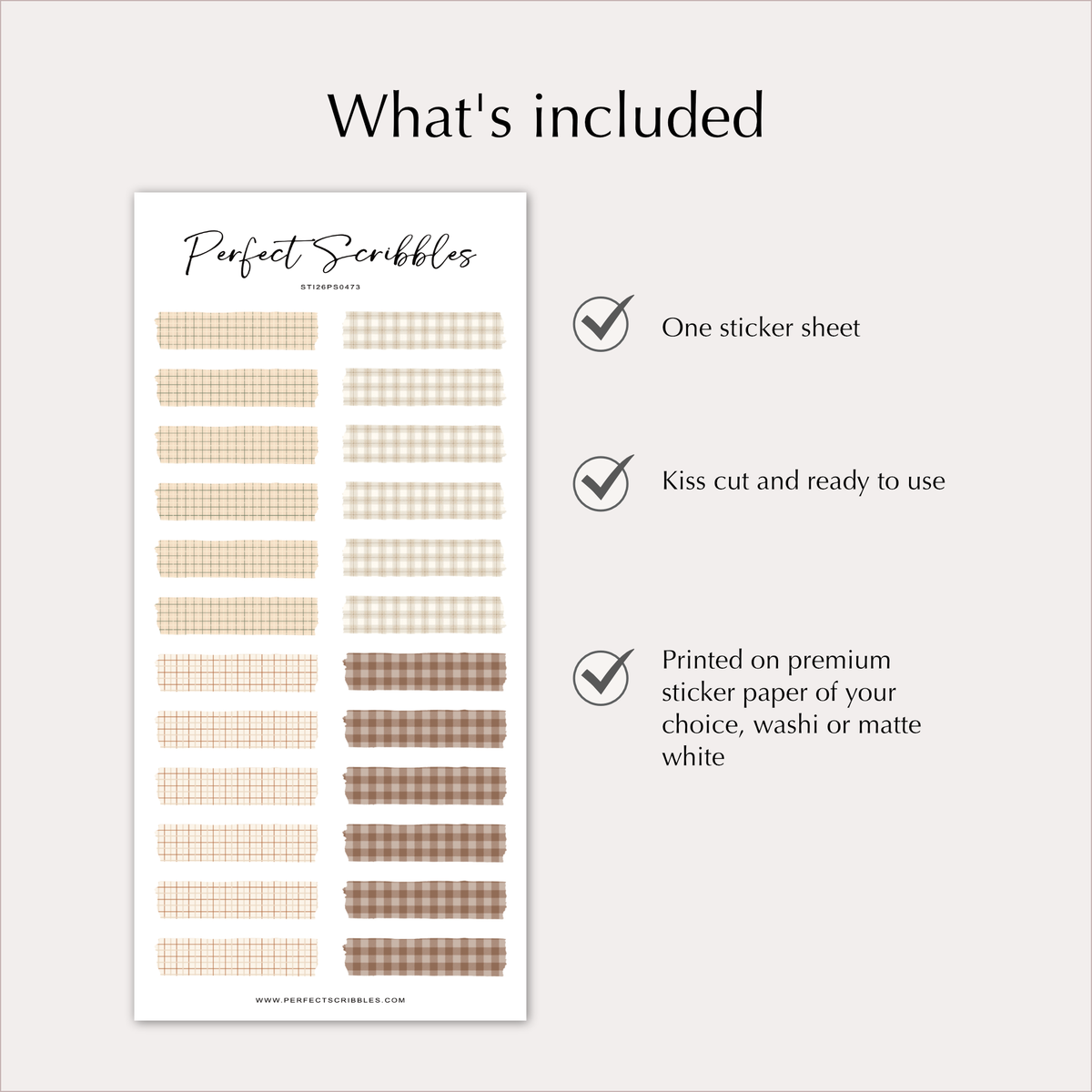 GRID WASHI Tape Stickers – Neutral Plaid & Check Patterns