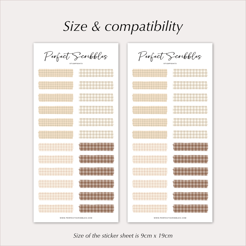GRID WASHI Tape Stickers – Neutral Plaid & Check Patterns