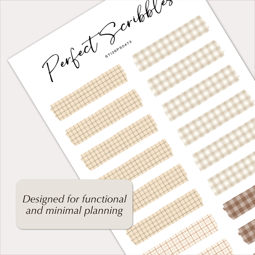GRID WASHI Tape Stickers – Neutral Plaid & Check Patterns