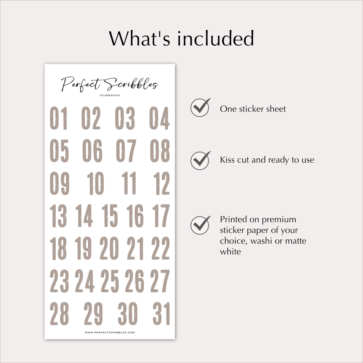 DATE Stickers – Neutral Distressed Planner Numbers 01–31