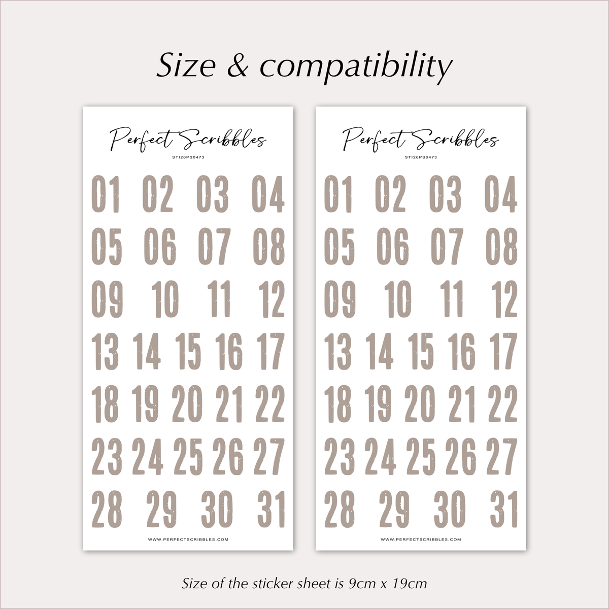DATE Stickers – Neutral Distressed Planner Numbers 01–31