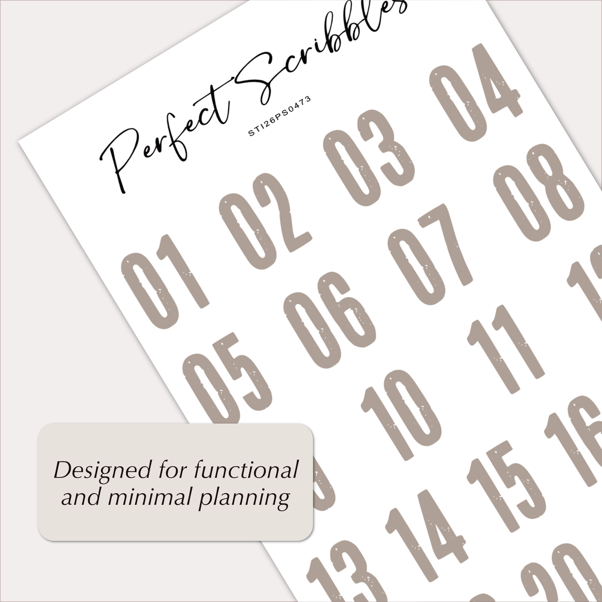 DATE Stickers – Neutral Distressed Planner Numbers 01–31