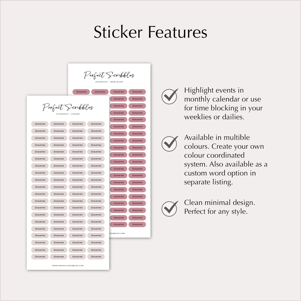 GROCERIES Planner Stickers – Minimal Capsule Labels