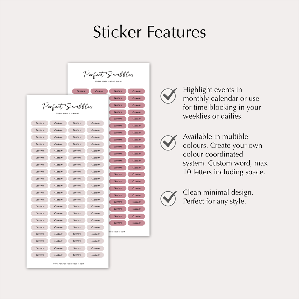 CUSTOM TEXT Planner Stickers – Personalised Capsule Labels