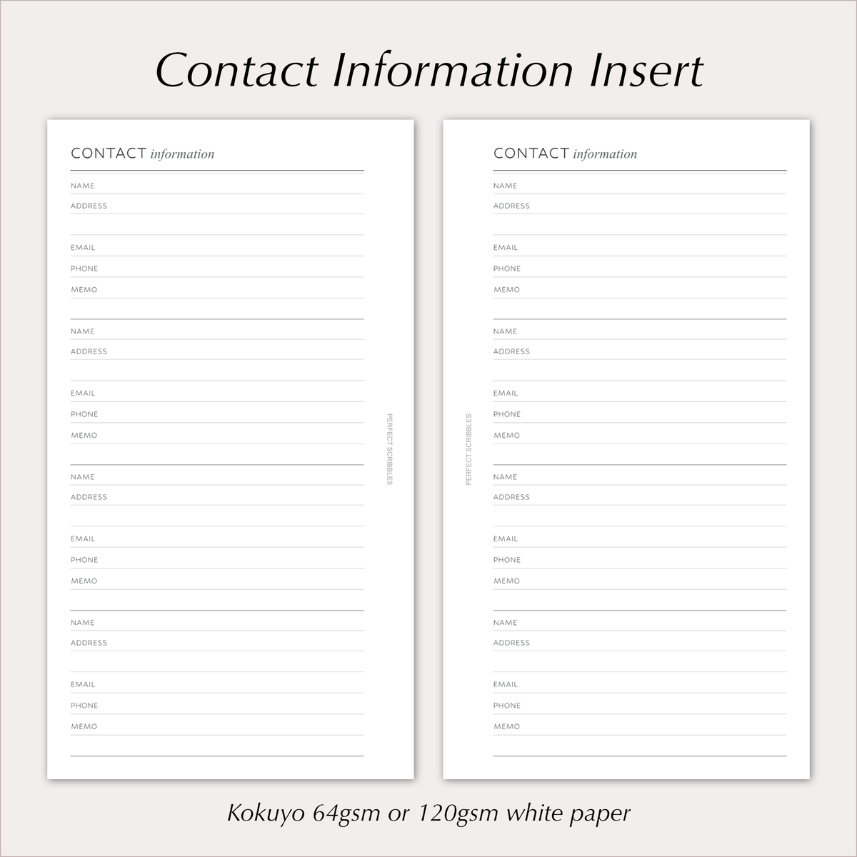 CONTACT INFORMATION Planner Inserts – Address & Contact Details Pages