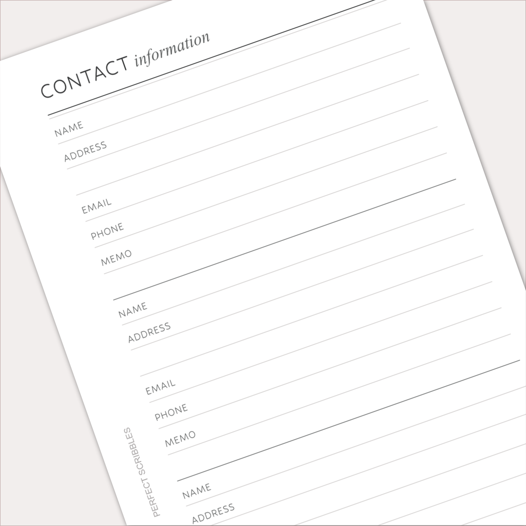 CONTACT INFORMATION Planner Inserts – Address & Contact Details Pages