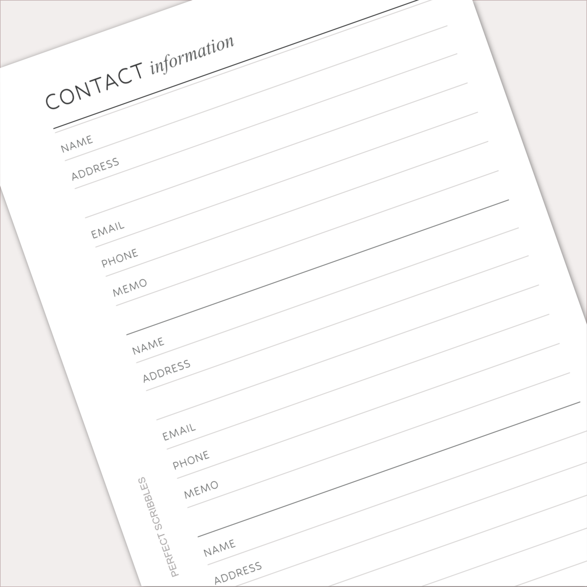 CONTACT INFORMATION Planner Inserts – Address & Contact Details Pages