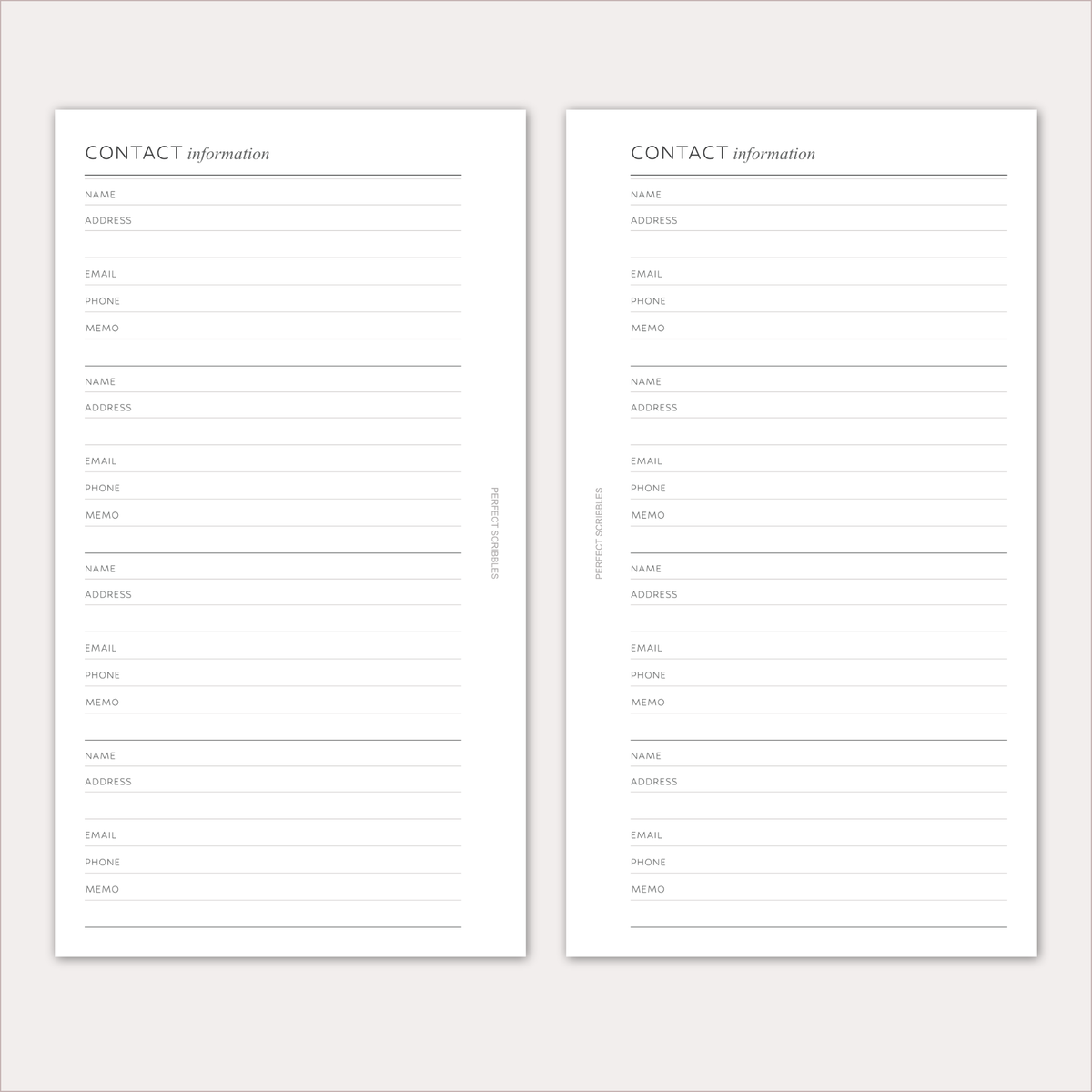 CONTACT INFORMATION Planner Inserts – Address & Contact Details Pages