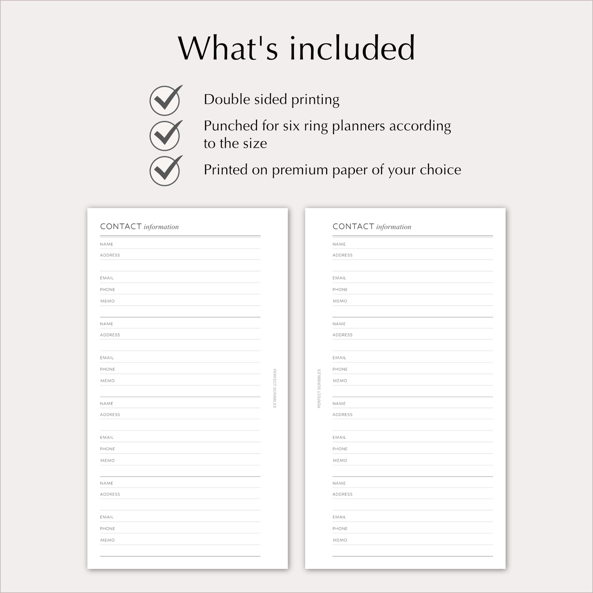 CONTACT INFORMATION Planner Inserts – Address & Contact Details Pages