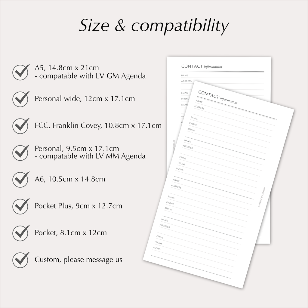 CONTACT INFORMATION Planner Inserts – Address & Contact Details Pages