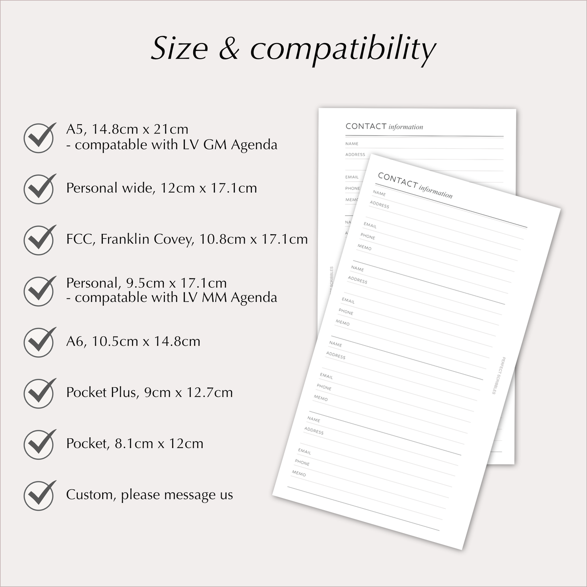 CONTACT INFORMATION Planner Inserts – Address & Contact Details Pages