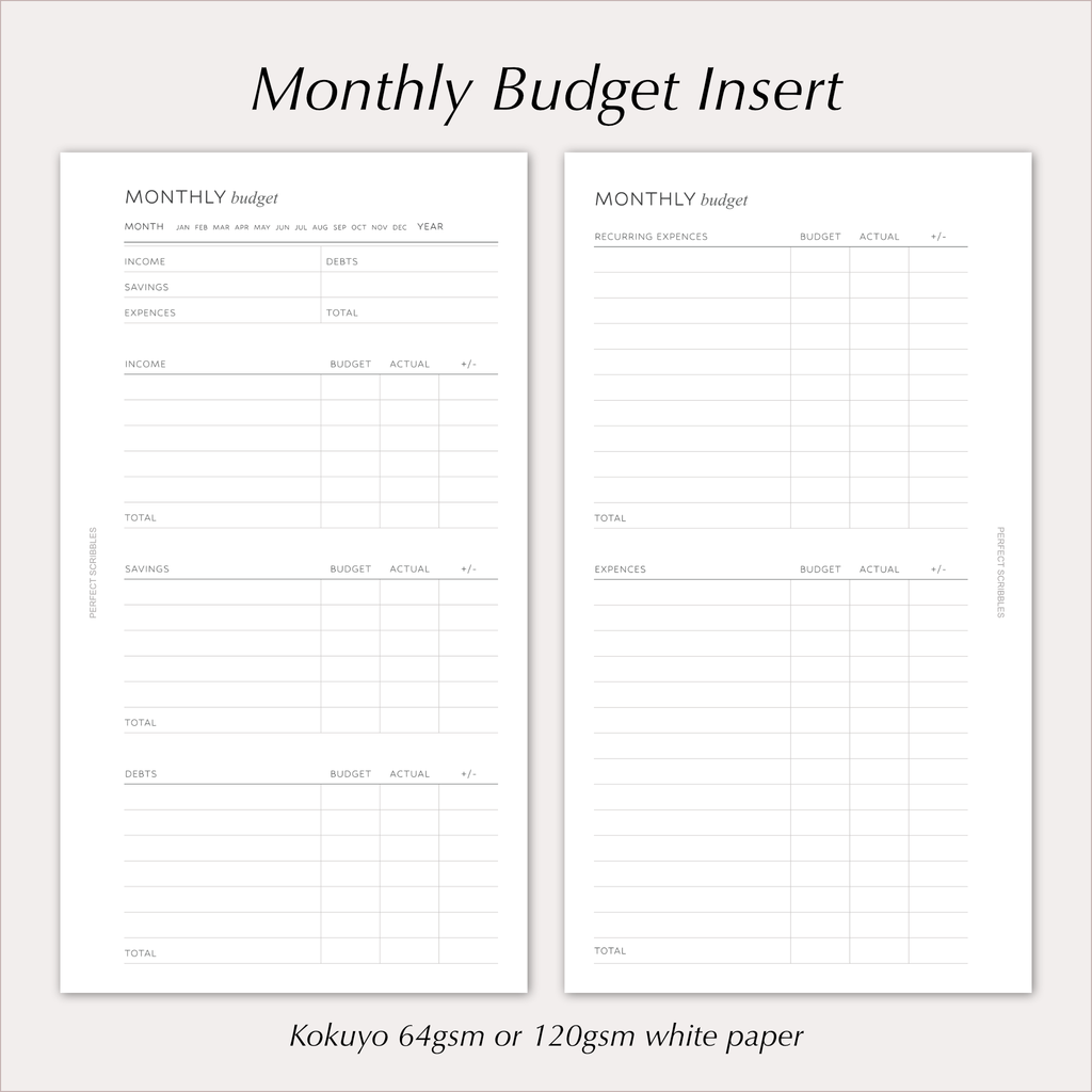 MONTHLY BUDGET Planner Inserts – Budget & Expense Tracker Pages