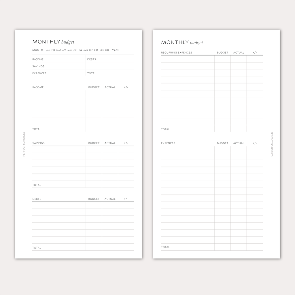 MONTHLY BUDGET Planner Inserts – Budget & Expense Tracker Pages