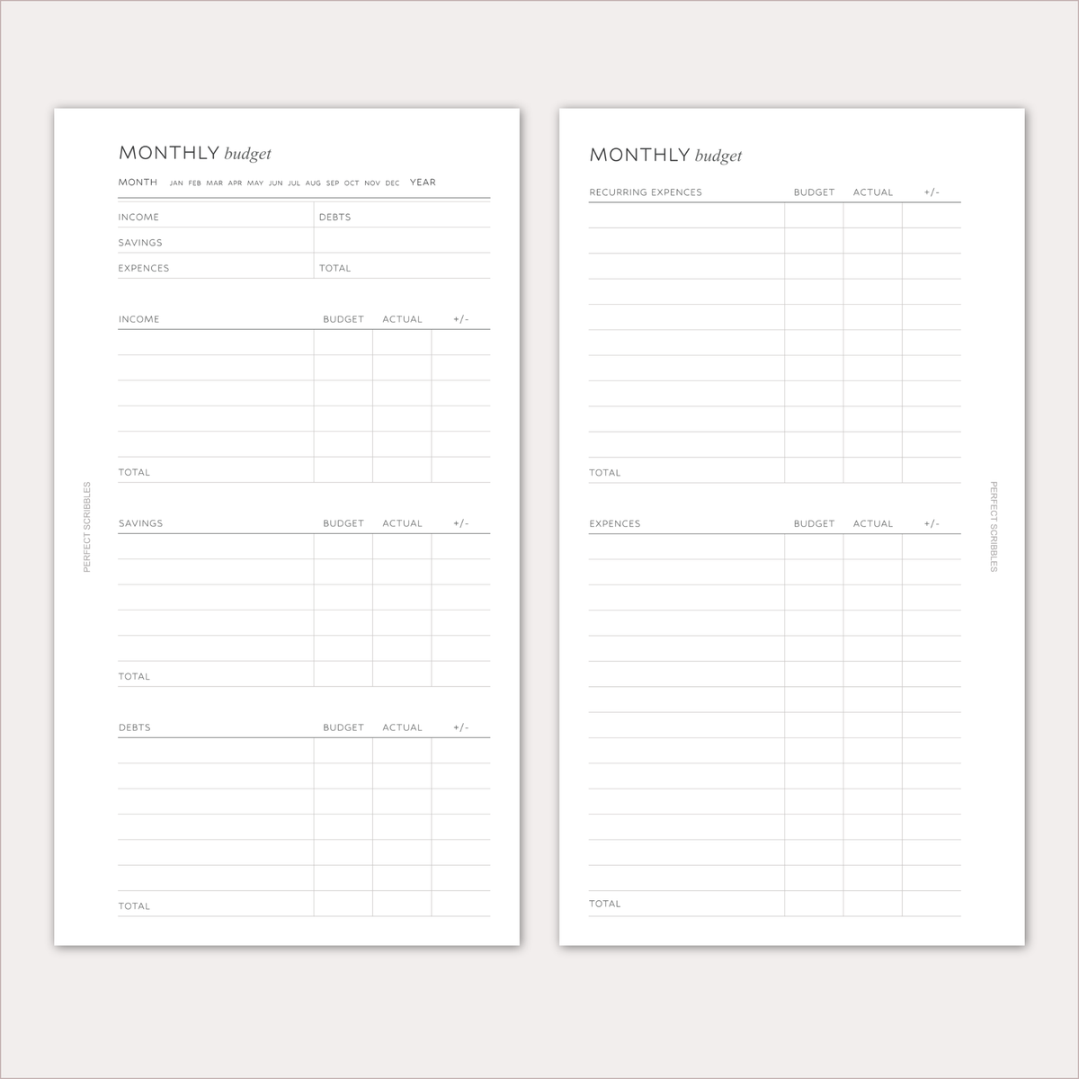 MONTHLY BUDGET Planner Inserts – Budget & Expense Tracker Pages