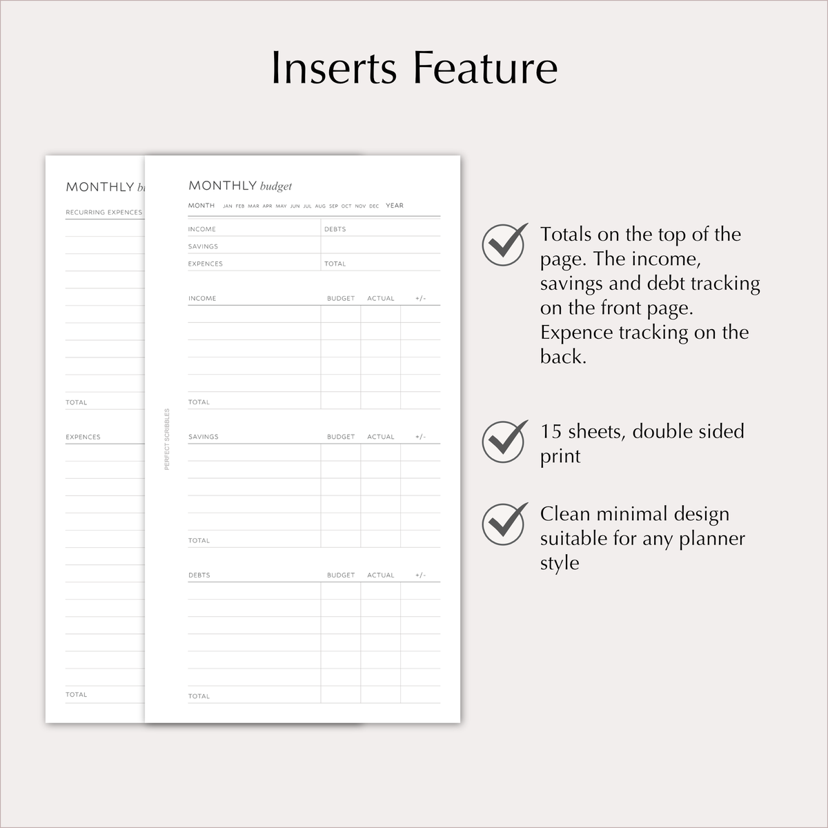 MONTHLY BUDGET Planner Inserts – Budget & Expense Tracker Pages