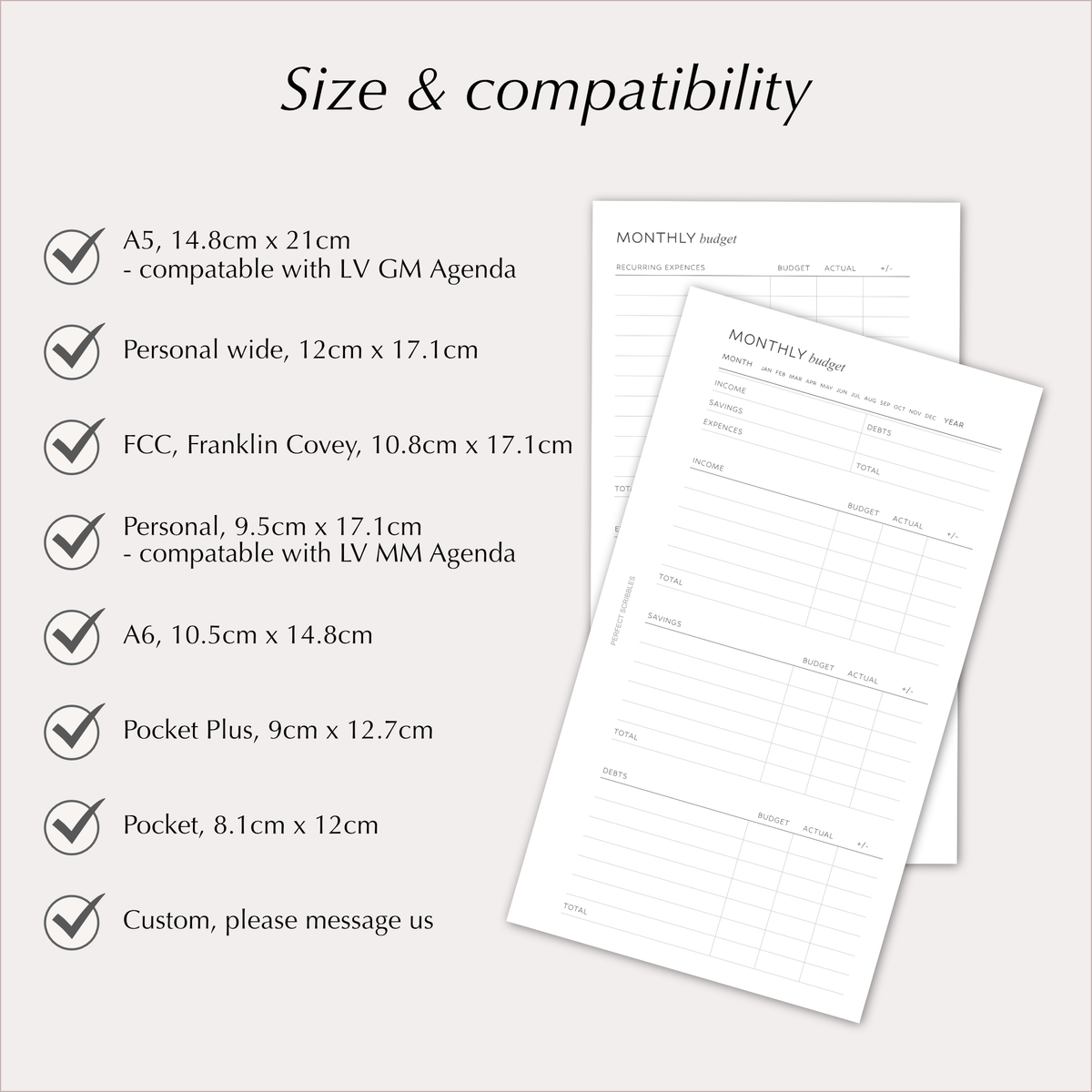 MONTHLY BUDGET Planner Inserts – Budget & Expense Tracker Pages