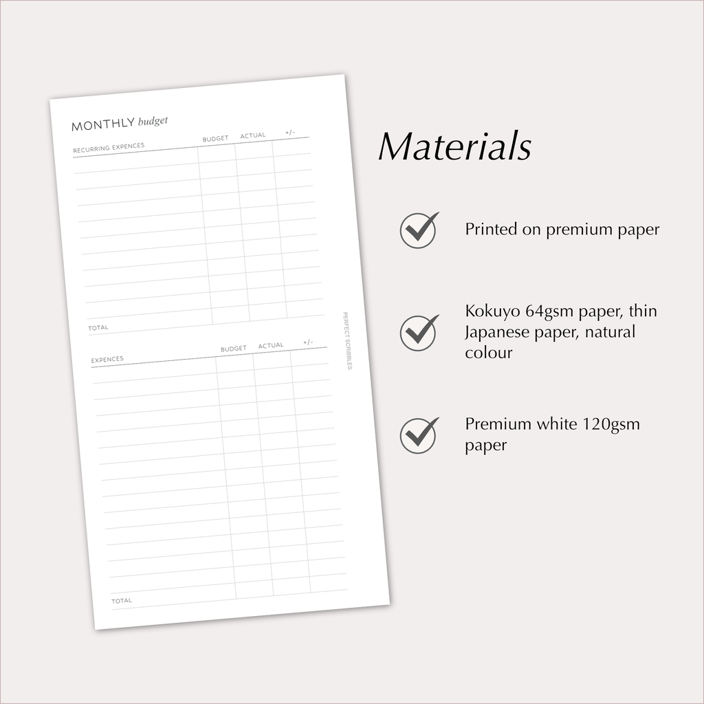 MONTHLY BUDGET Planner Inserts – Budget & Expense Tracker Pages