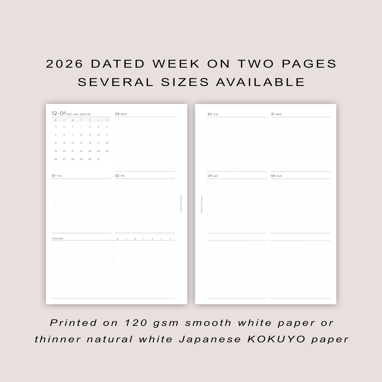 2026 DATED Weekly Planner Inserts | With tracker | PRINTED