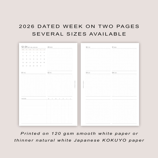 2026 DATED Weekly Planner Inserts | With tracker | PRINTED