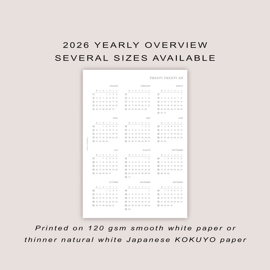 2026 Yearly Overview Insert | PRINTED