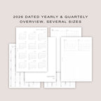 2026 DATED Yearly Overview and Quarterly Planner Inserts | PRINTED