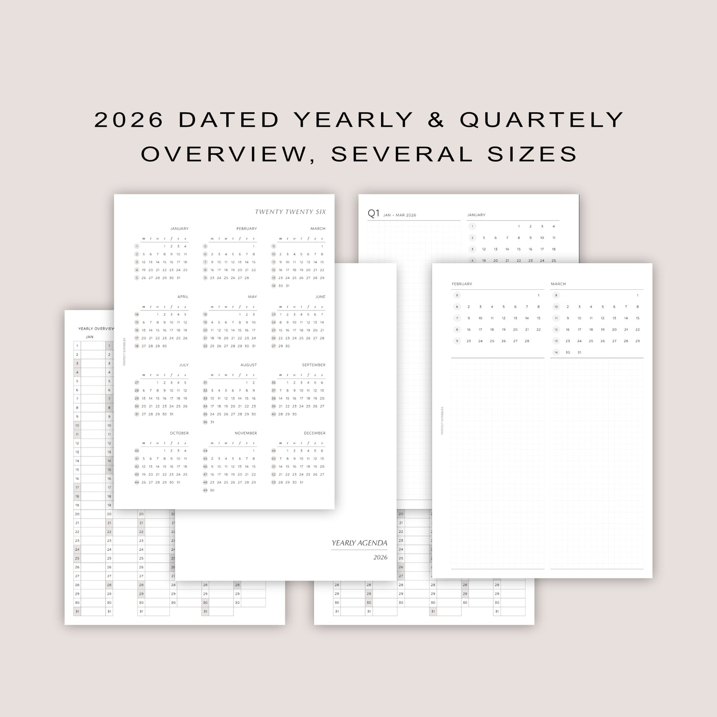 2026 DATED Yearly Overview and Quarterly Planner Inserts | PRINTED