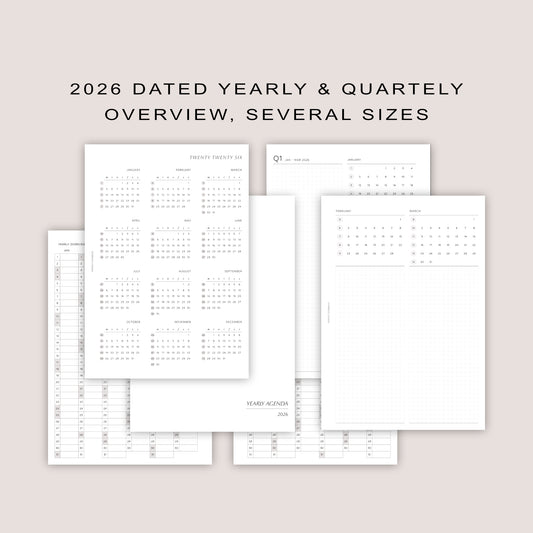 2026 DATED Yearly Overview and Quarterly Planner Inserts | PRINTED