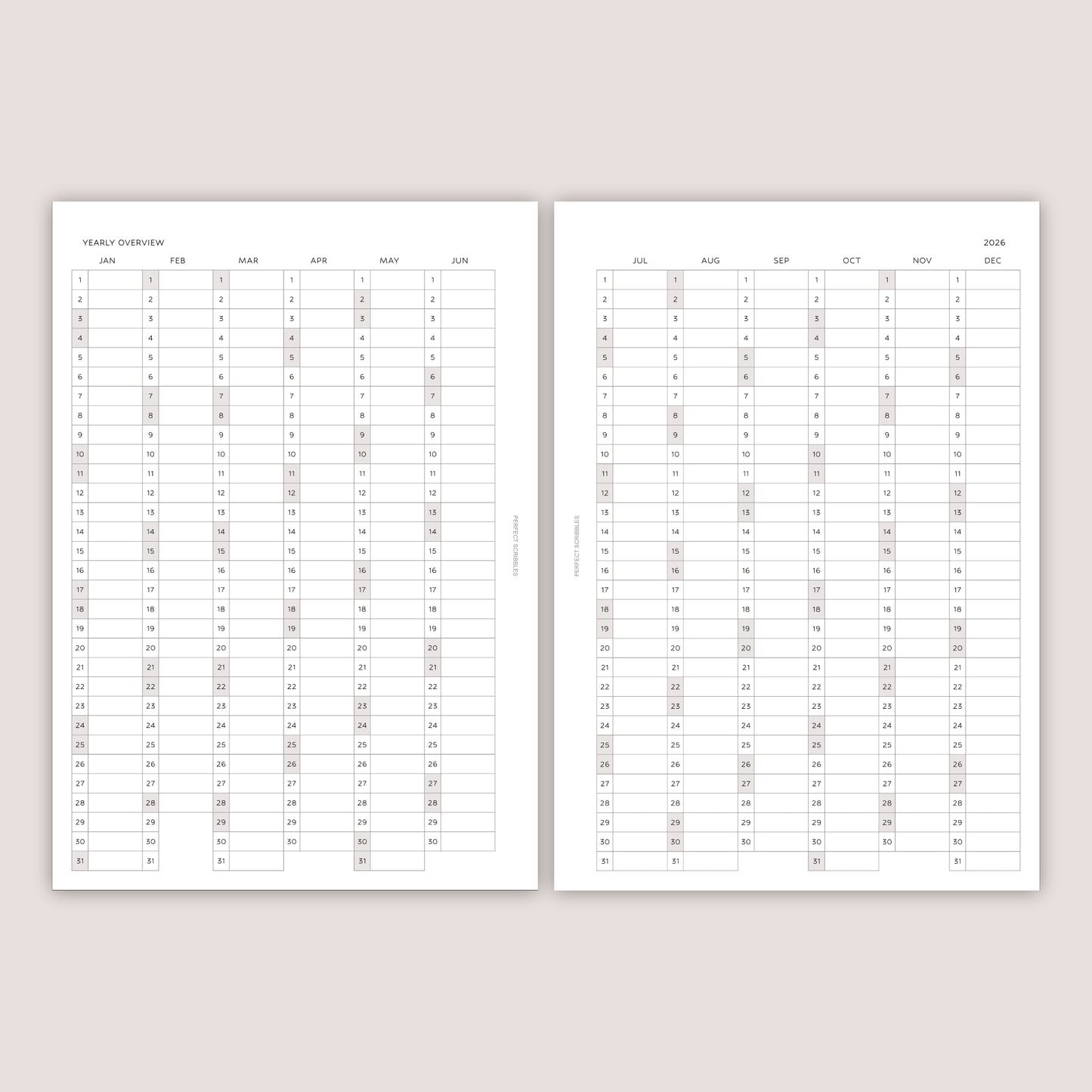 2026 DATED Yearly Overview and Quarterly Planner Inserts | PRINTED