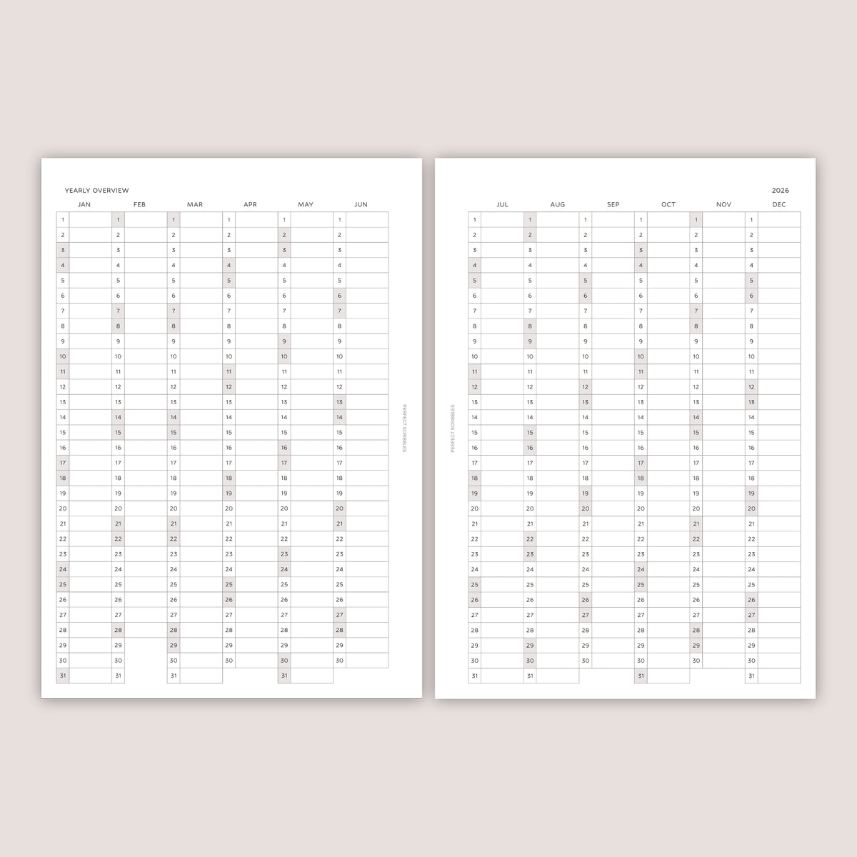2026 DATED Yearly Overview and Quarterly Planner Inserts | PRINTED