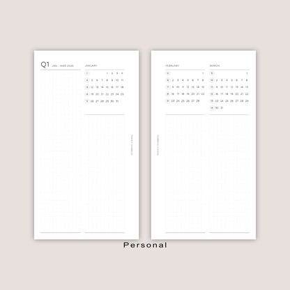 2026 DATED Yearly Overview and Quarterly Planner Inserts | PRINTED