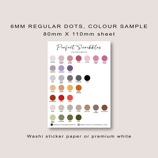 SAMPLER Colour Regular Dot Planner Stickers – Minimal Dots (6 mm)