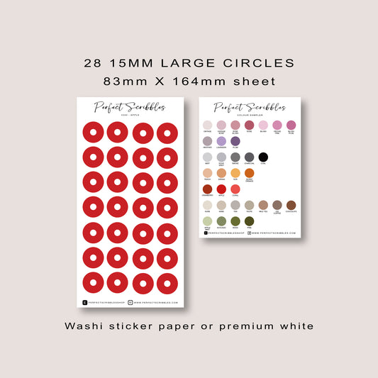 Large Highlight Ring Journaling Stickers 15mm, 28 per sheet