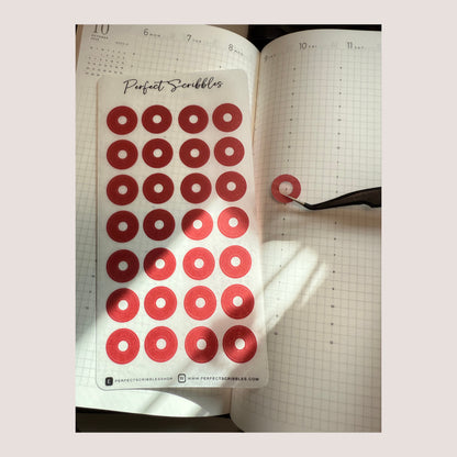 Large Highlight Ring Journaling Stickers 15mm, 28 per sheet