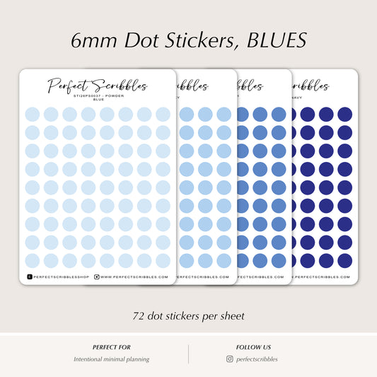 BLUE 6mm DOT Planner Stickers | Minimalist Color Coding (Washi or Matte Paper)