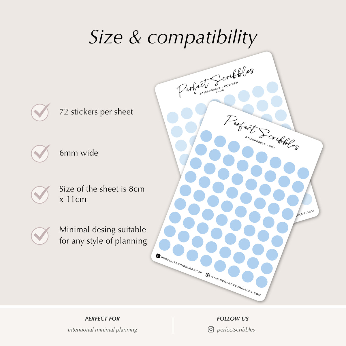 BLUE 6mm DOT Planner Stickers | Minimalist Color Coding (Washi or Matte Paper)