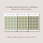 GREEN Colours Regular Dot Planner Stickers – 72 Minimal Matte Dots (6 mm) on 80×110 mm Sheet | Transparent, washi or Premium Matte – Perfect for Hobonichi, Stalogy & Common Planner