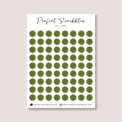 GREEN Colours Regular Dot Planner Stickers – 72 Minimal Matte Dots (6 mm) on 80×110 mm Sheet | Transparent, washi or Premium Matte – Perfect for Hobonichi, Stalogy & Common Planner