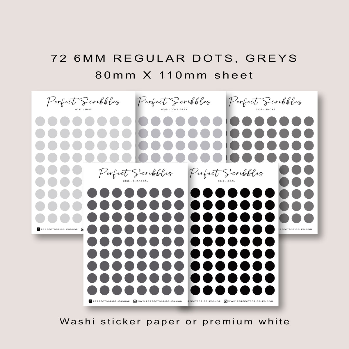GREY Colours Regular Dot Planner Stickers – 72 Minimal Matte Dots (6 mm)