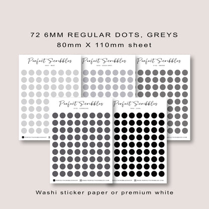 GREY Colours Regular Dot Planner Stickers – 72 Minimal Matte Dots (6 mm)
