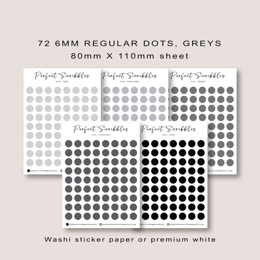 GREY Colours Regular Dot Planner Stickers – 72 Minimal Matte Dots (6 mm)