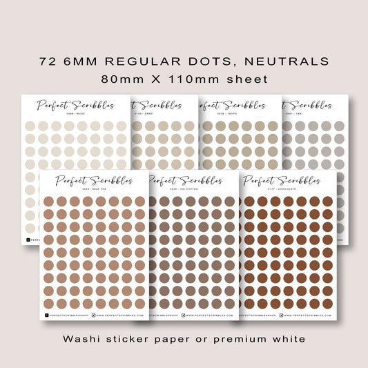 Neutral Colours Regular Dot Planner Stickers – 72 Minimal Matte Dots (6 mm)